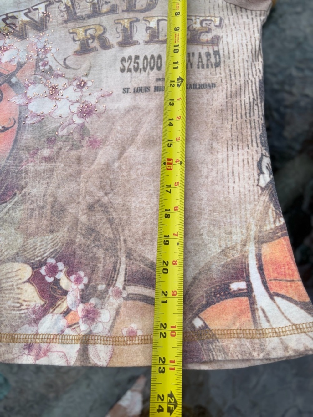 xcit u.s.a. Wild Ride western Floral Print Tee Taupe coastal cowgirl PM - Picture 8 of 12